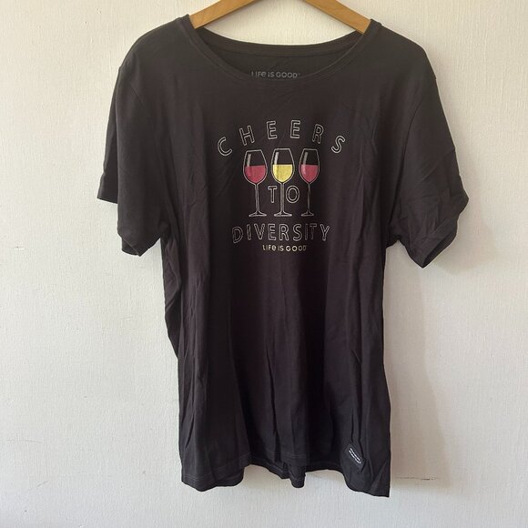 Life is Good Crusher Tee Womens XL Black Gray Cheers to Diversity Short Sleeve - Picture 1 of 4